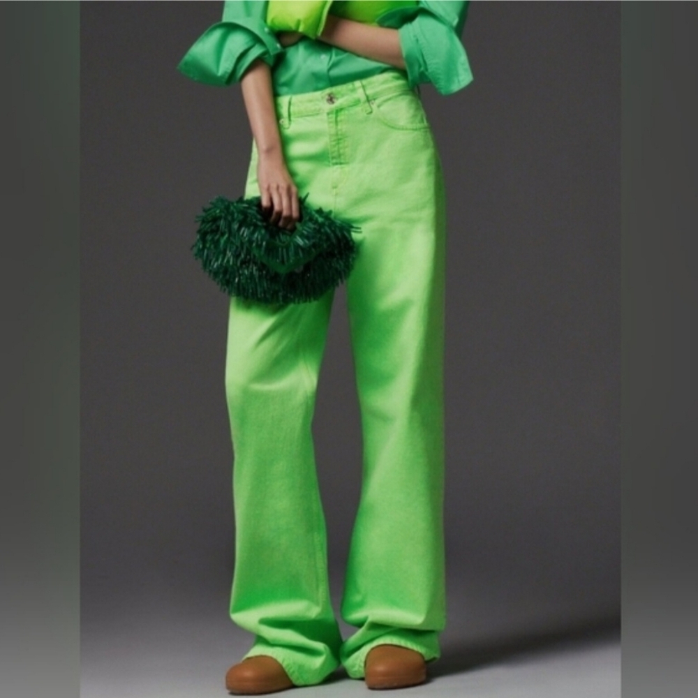Zara Neon Green Wide Leg Jeans